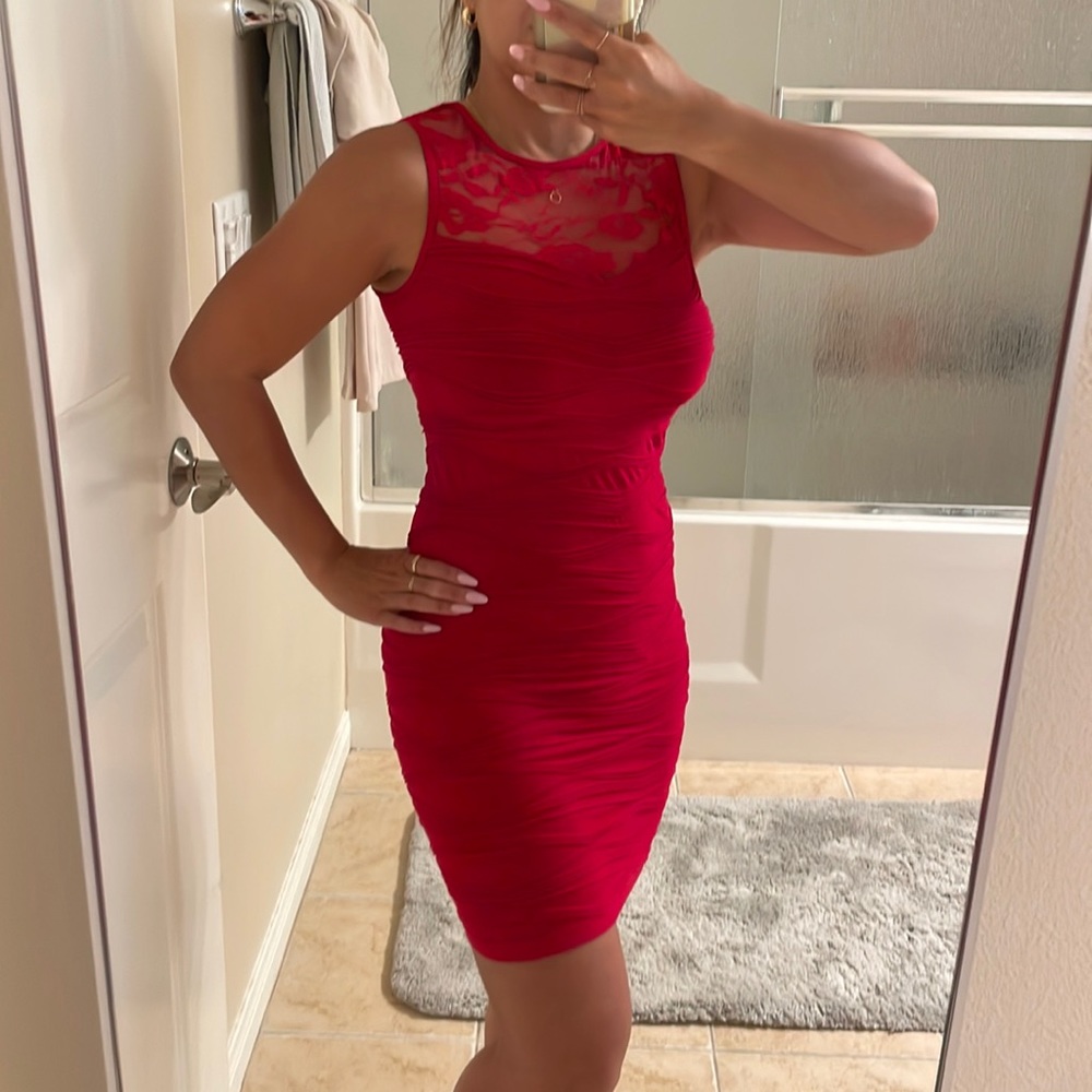 Red stretchy midi/mini dress S